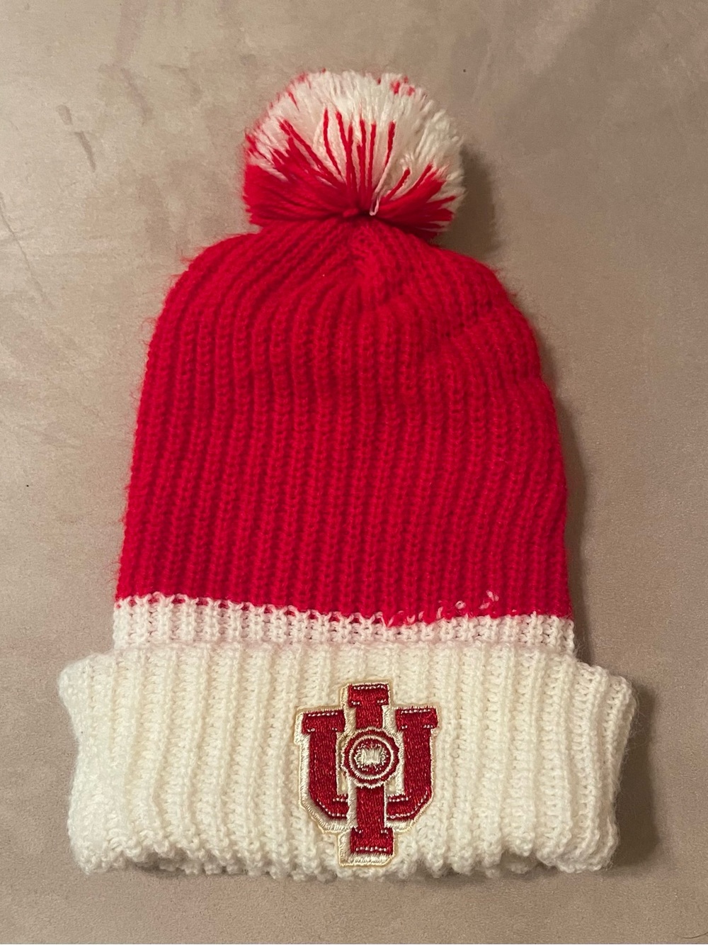 Vintage Indiana University Hoosiers Cuffed Winter Pom Beanie Hat